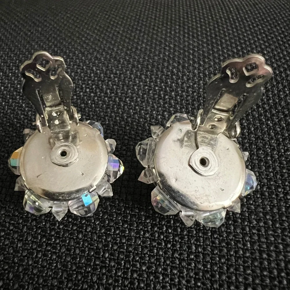 Laguna Vintage AB Crystal Bead Cluster Clip On Earrings 1 Inch Cottagecore
